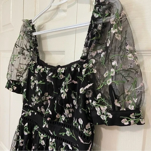 Lulus NWT Radiant Love Black Embroidered Floral Cut Out Skater Mini Dress M - Picture 9 of 13
